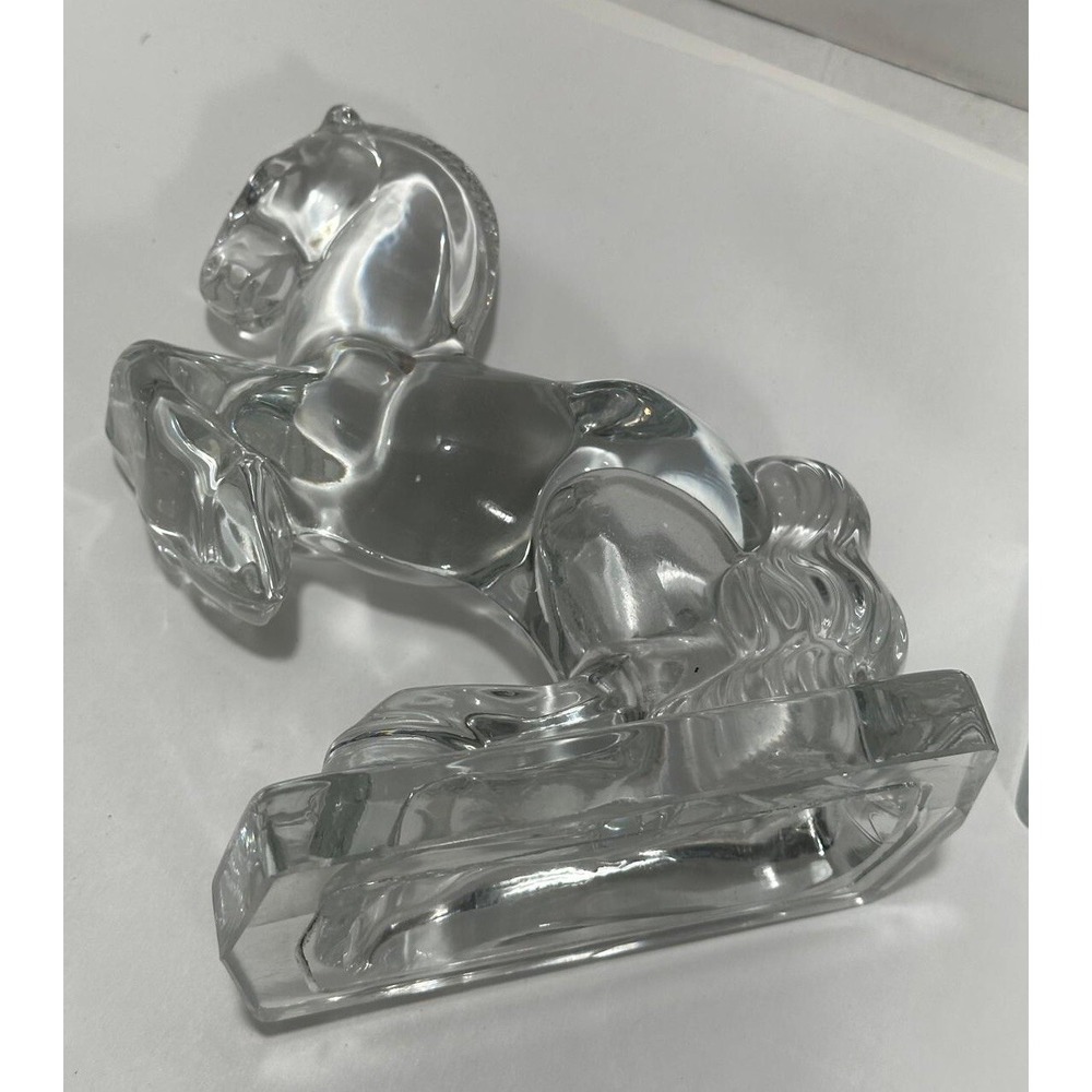 Vintage Clear Glass Pair of 8" HEAVY Rearing Horse Bookends - Picture 4 of 11